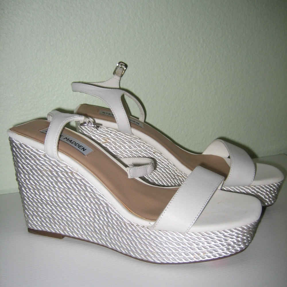 Steve Madden White Rope Wedge Sandals!🤍